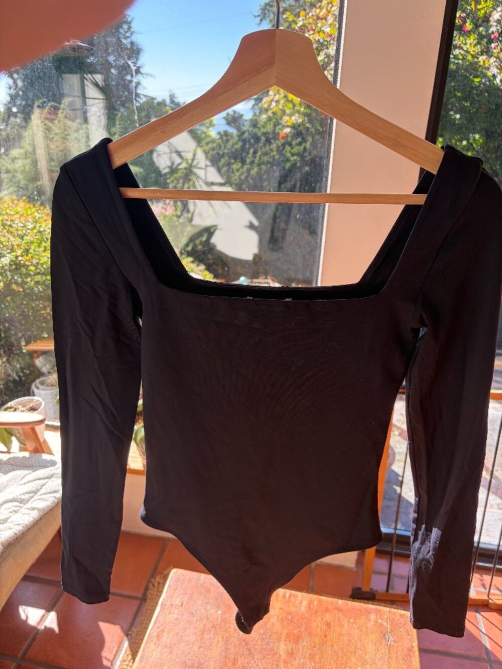 Aritzia Babaton Black Square-Neck Long-Sleeve Bodysuit